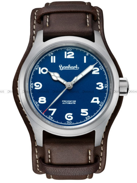 Zegarek Męski Automatyczny Hanhart PIONEER Preventor HD12 Blue 39 mm 792.870-0110 - Ciemnobrązowy pasek